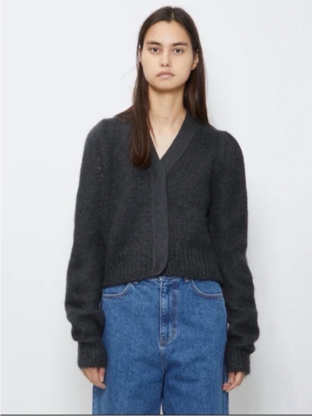 AMOMENTO Kid Mohair Grandma Cardigan Gray Size 1/Medium VGUC